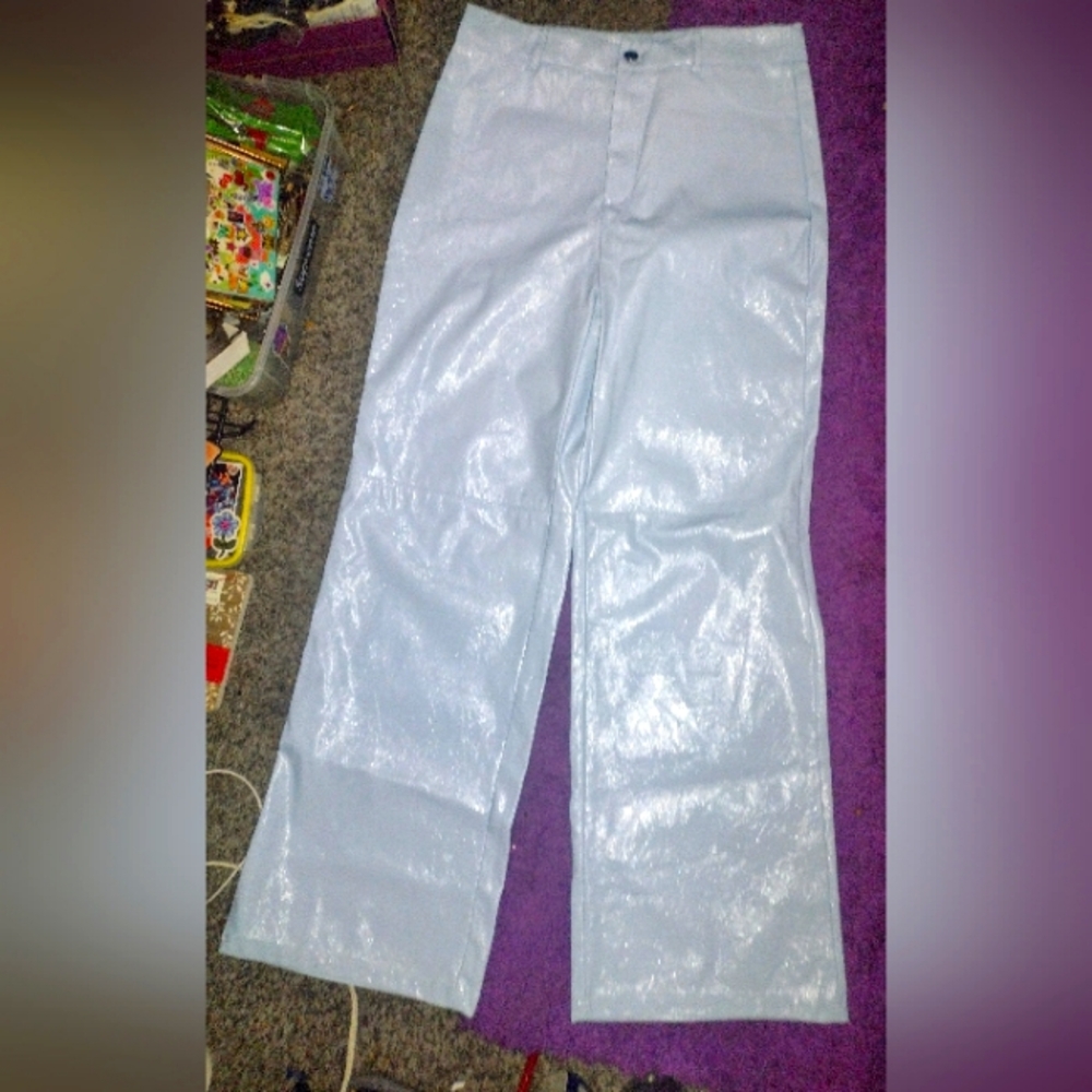 🐼🐼🐼SHEIN Baby Blue Shiny Pants sz L